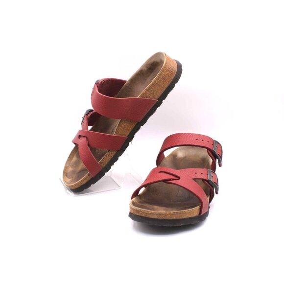 Birkenstock Birkis Red Leather Double Strap Sandals Size L7 M5 (38) Cork Footbed - Picture 1 of 10